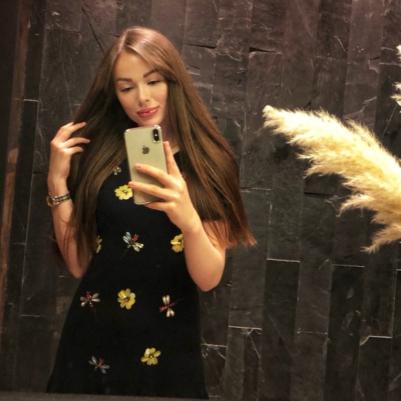 Black Knit Dress with Floral and Dragonfly Embroidery - XS/S - Picture 3 of 3